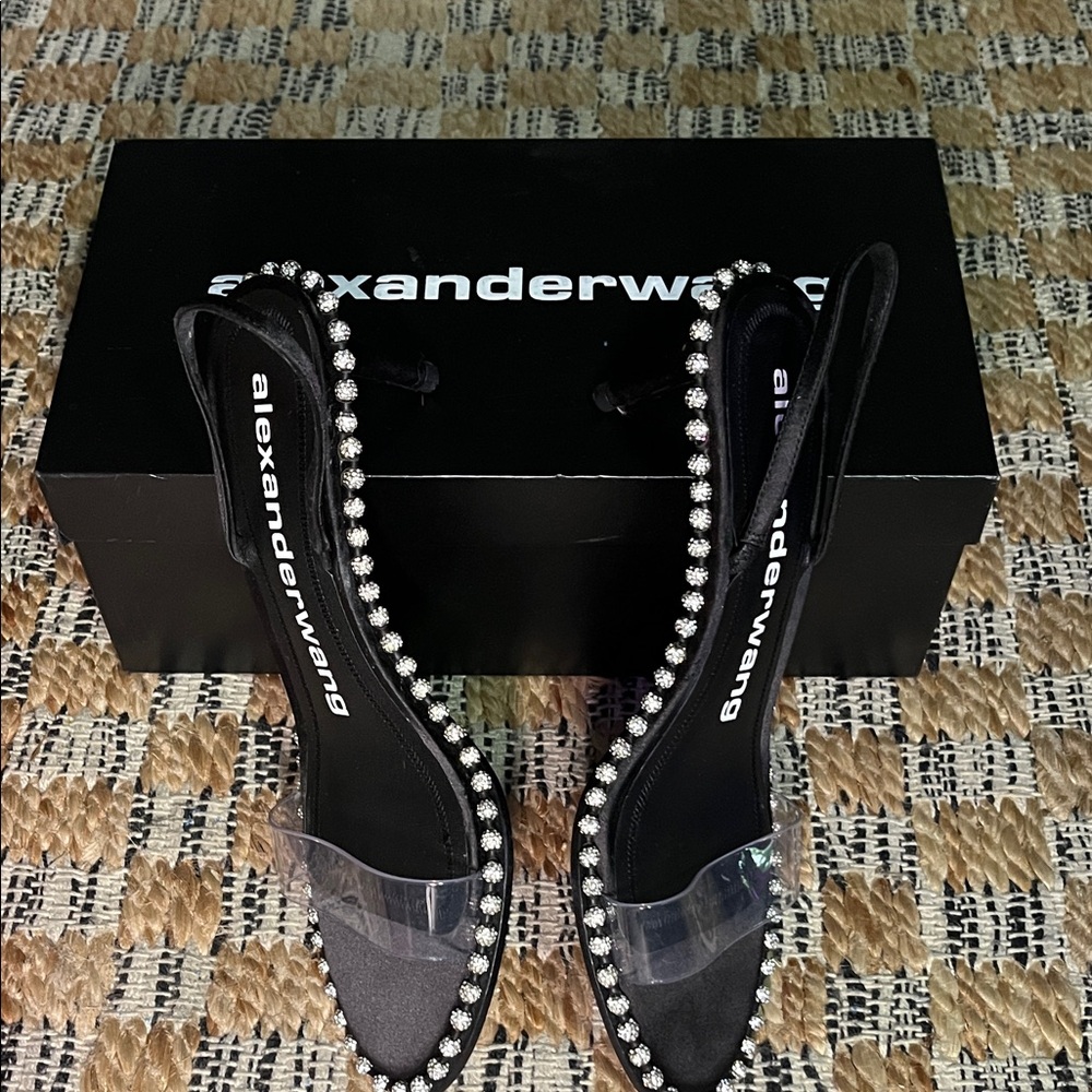 Alexander Wang Black Heels with Clear Strap and Silver Accents